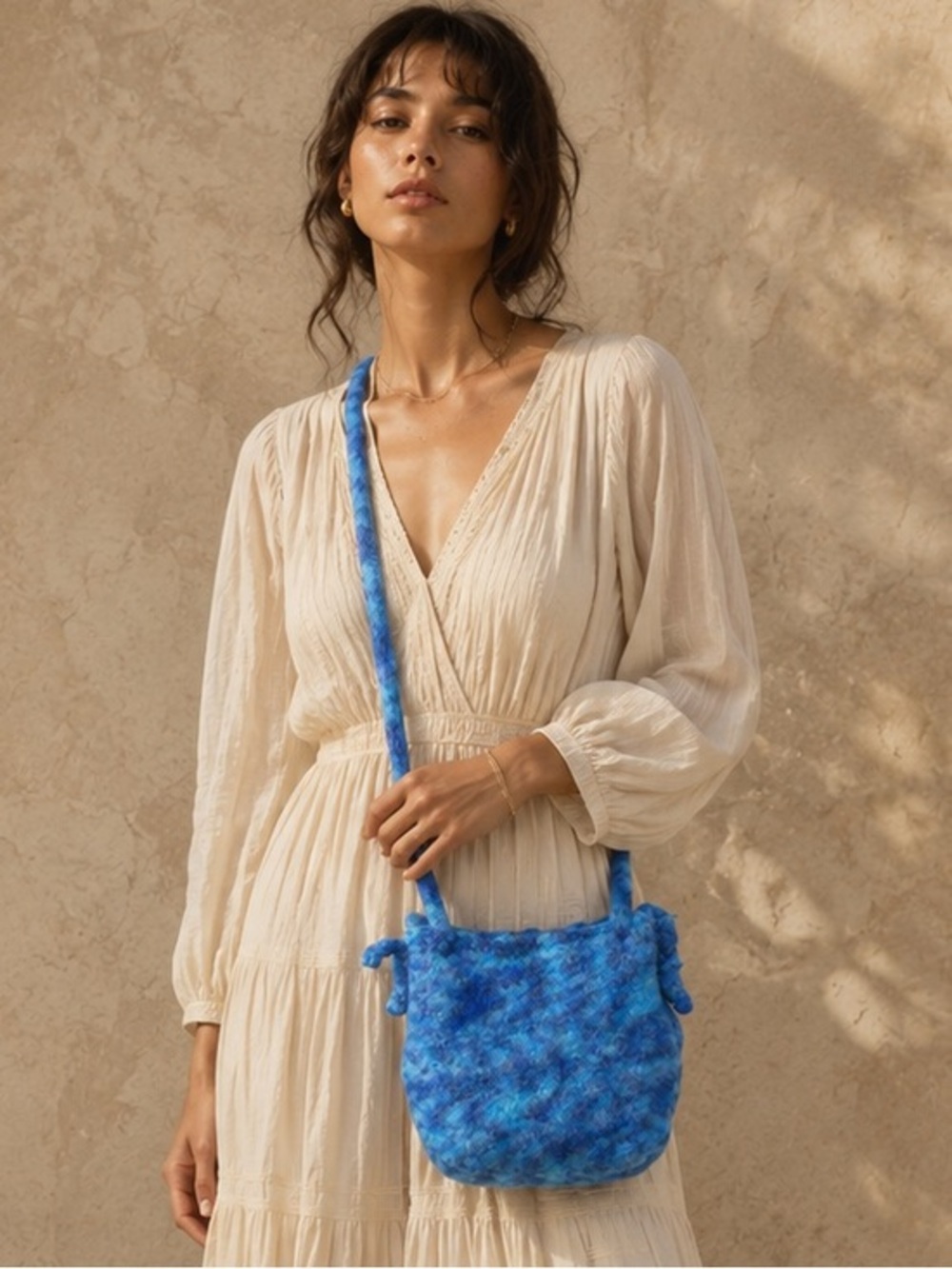 Handmade Felted Wool Bag Blue Boho Artisanal Indie Cottagecore